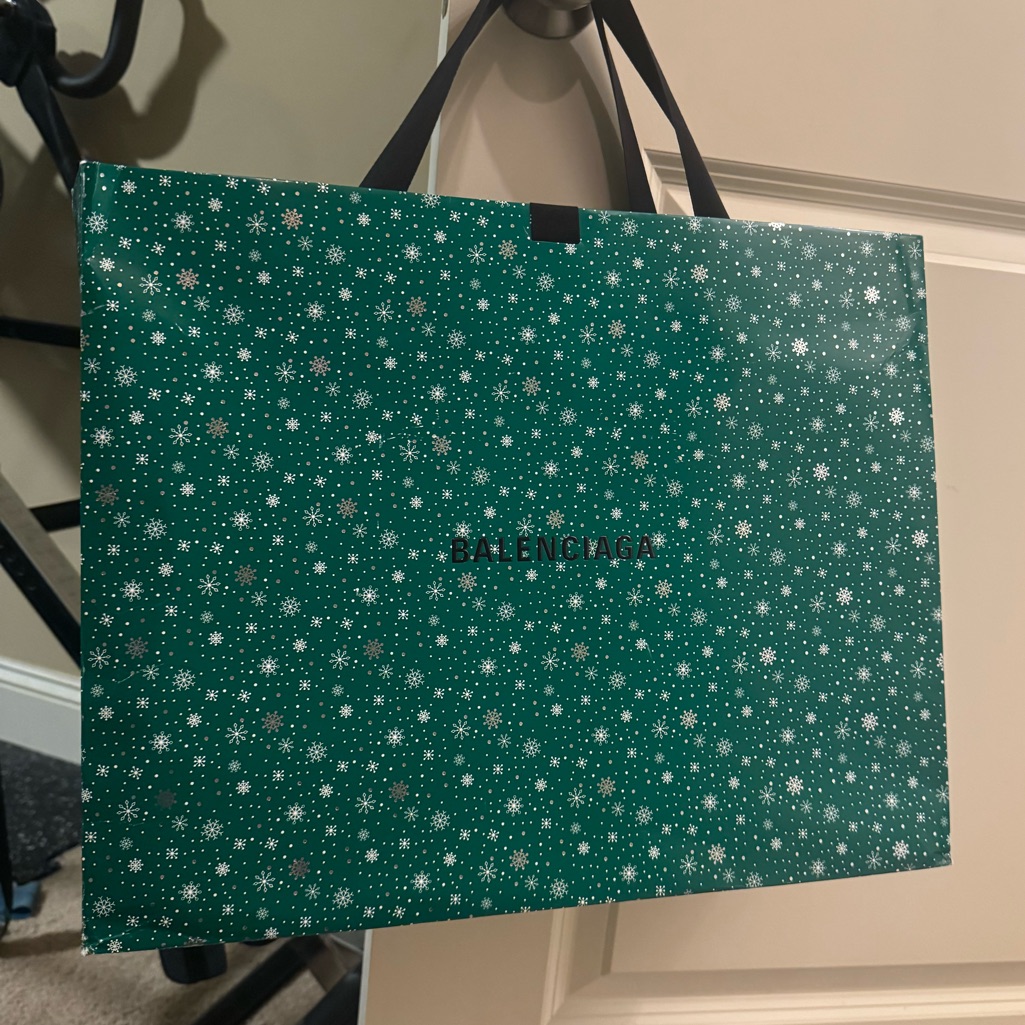 Balenciaga Green Shopping Gift Bag With White Snowflakes Large Authentic